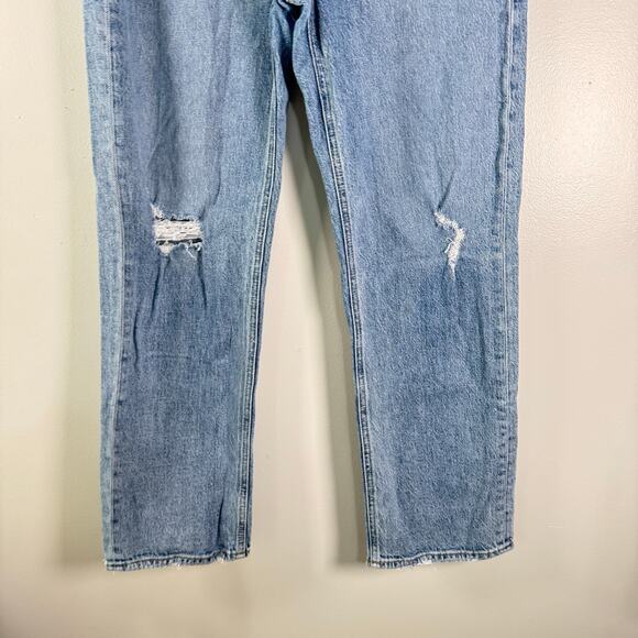 Loft Women's Blue Distressed High Rise Cotton The 90s Straight Jeans Size 26/2 - Picture 3 of 12